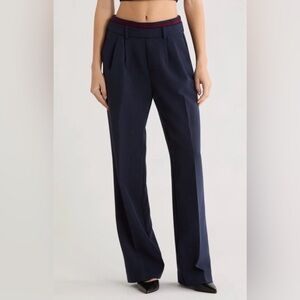 Favorite Daughter Navy Wide-Leg Trousers with Red-Trim Waistband